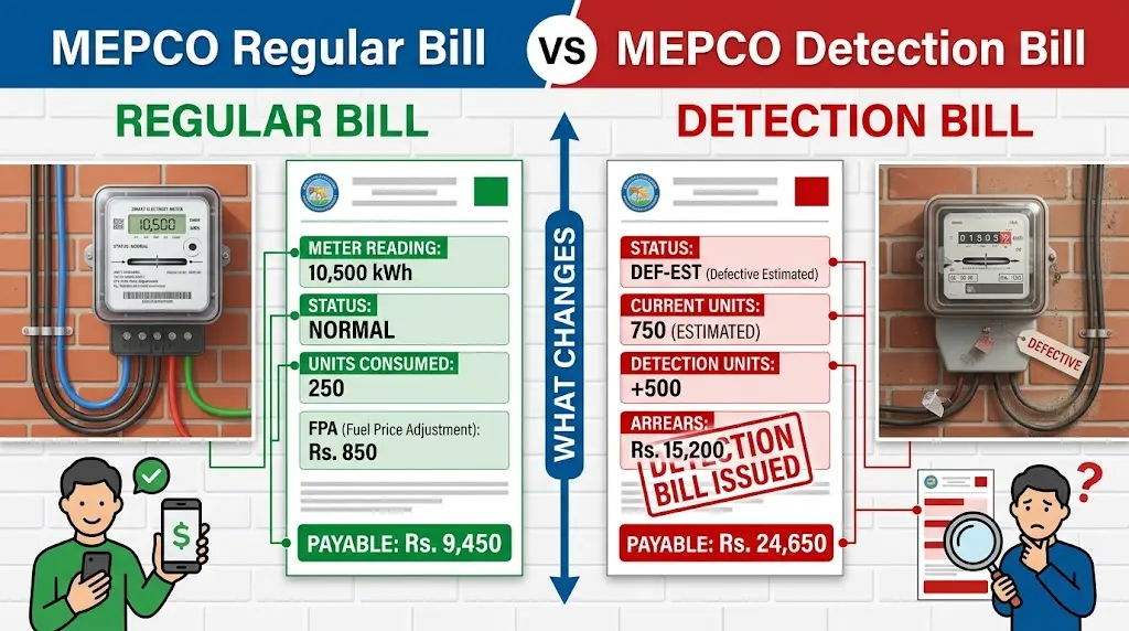 MEPCO Detection Bill vs Regular Electricity Bill: What Changes